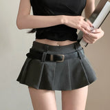 Women's Waist Short Skirt  Girl A-line Pleated Skirt with Belt Half length Skirt MartLion   