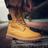 Work Boots Men's Comfy Shoes Outdoor Hiking Leather Casual Basic Waterproof Yellow Mart Lion   
