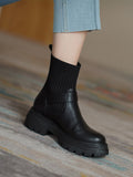 Autumn Thick-soled Ankle Boots and Socks All-match Flying Woven Elastic Velvet shoes Mart Lion Black Plus velvet 35 