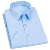 Men's Dress Casual Short Sleeved Ice Silk Shirt White Blue Shirt Social Brand Wedding Party Shirts MartLion Light Blue M - 38 