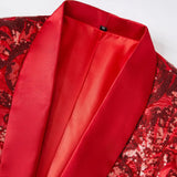 Men's Shiny Red Sequins Floral Suit Jacket One Button Shawl Lapel Tuxedo Party Wedding Banquet Prom Homme blazers MartLion   