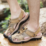 Summer Genuine Leather Men's Sandals Mesh Beach Sandal Handmade Casual Shoes Platform Outdoor Water Sports Sneakers Mart Lion   