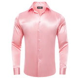 Coral Pink Paisley Men's Silk Shirt Spring Autumn Long Sleeve Wedding Turndown-Collar Dress Suit Shirt Formal Gift Hi-Tie MartLion CY-1687 S 