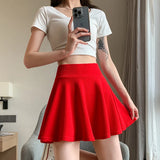 Summer Women's Skirts Elastic Pleated Sun Skirts For School Girl Uniform MartLion Red L 