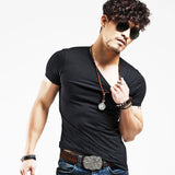Men's T Shirt 10 colors Fitness V neck Clothing Tops Tees MartLion O Black S 