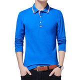 Autumn Casual Men's T-shirt Turn-down Long Sleeve Cotton Mart Lion Blue T-shirt Asian size M 
