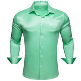 Designer Shirts Men's Silk Satin Dark Green Teal Solid Long Sleeve Button Down Collar Blouses Slim Fit Tops Barry Wang MartLion 0515 S 