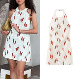 Print Mini Women Halter Dress Backless Zipper Lady Short Dress Summer  Chic Party Women Clothing MartLion   