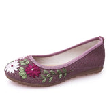 Women Flower Flats Slip On Cotton Fabric Casual Shoes Round Toe Flat MartLion PURPLE 40 