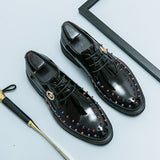 Rivet Men's Shoes Mirror Upper Dress Split Leather Footwear Lace Up Oxfords Mart Lion   