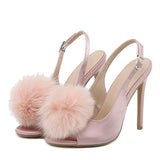 Liyke Pink Fluffy Feather Sandals Women Summer Peep Toe Back Buckle Strap High Heels Slip-On Sling back Shoes Mart Lion Pink 35 