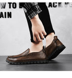  Handmade Leather Men's Casual Shoes Loafers Breathable Leather Flats Slip On Moccasins Tooling Driving Loafers MartLion - Mart Lion