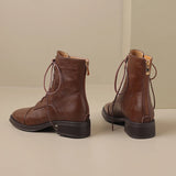 Winter Retro Women Boots Lace Up Chelsea Round Toe Shoes Short Genuine Leather Western MartLion   