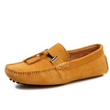 Genuine Leather Tassels Loafers Men's Casual Shoes Moccasins Slip on Flats Driving Mart Lion Yellow 38 