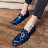 Men's Dress Leather Shoes For Luxury British Gold Blue National Pattern Oxfords Classic Gentleman Wedding Prom Mart Lion   