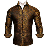 Luxury Men's Shirt Embroidered Silk Slim Casual Gold Blue Purple Black Red Green Paisley Flower Long Sleeve Barry Wang Cloth MartLion 0061 S 