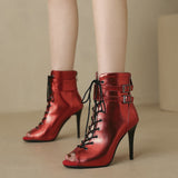 Red Shiny Party Dance Shoes Ladies Heels Stilettos Cool Boots Indoor Ballroom Jazz Dance Sandals Women Mart Lion   