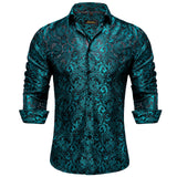 Treal Green Paisley Men's Long Sleeve Shirt Floral Casual Silk Regular-fit Button-down Collar Tuxedo Dress Clothing MartLion CYC-2035 1 S 