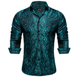 Gold Paisley Silk Shirts Men's Long Sleeve Luxury Tuxedo Wedding Party Clothing MartLion   