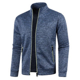 Autumn Winter Solid Color Long Sleeve Knitting Cardigan Men's Casual Loose Zipper Pockets All-match Outwear MartLion Dark Blue S 