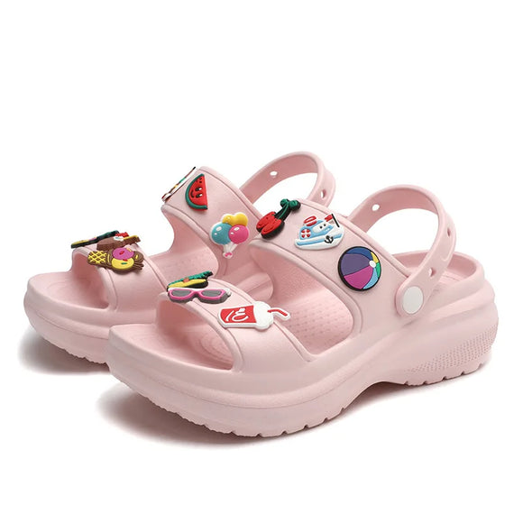 Sandals for Women Korean Wedge Platform High Heels Ladies Shoes Outdoor Beach Peep Toe Non-slip MartLion Pink 35 