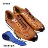 Casual Genuine Natural Cowhide Leather Sneakers Spring Autumn Lace-up Crocodile Pattern Men's Leather Shoes MartLion Brown EUR 43 