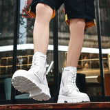 Autumn Men's Ankle Boots Punk Rock Mesh Leather Chain Round Toe Breathable Motorcycle Party Casual Shoes Mart Lion   