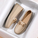 Shoes For Women Summer Leather Slip On Beige Casual Walking Ladies Non-Slip Soft Sole Loafers MartLion Apricot 40 insole 25.0cm 