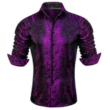 Designer Men's Shirt Blue Purple Pink Yellow Green Black Silk Embroidered Long Sleeve Casual Slim Tops Breathtable Streetwear MartLion   