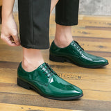 Classic Green Glitter Leather Brogue Shoes Men's Pointed Toe Elegant Dress Wedding MartLion   