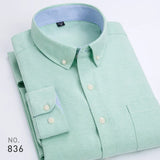 Men's Striped Plaid Oxford Spinning Casual Long Sleeve Shirt Breathable Collar Button Design Slim Dress MartLion Green 38 - M 