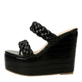 Style Open Toe Wedges Shoes For Women Slippers Handmade Weave Strap Summer Platform High Heels Sandals MartLion Black 41 CHINA