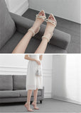 Liyke White String Bead Women Transparent High Heels Summer Butterfly-Knot Clear Sandals Pointed Toe Shoes Pumps Mart Lion   