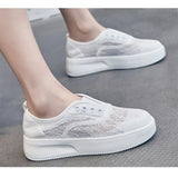 Summer Shoes Women Sneakers Breathable Lace Shoes Flats Ladies Thick Sole Black White MartLion   