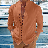 Men's Casual Shirts Linen Tops Loose and Comfortable Long Sleeve Beach Hawaiian Shirts MartLion   