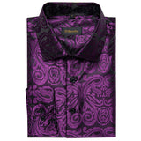 Fall Winter Sliver Full Sleeves Men's Blouse Slim Causal Vest Purple camisa masculina Turn Down Collar Tops MartLion   