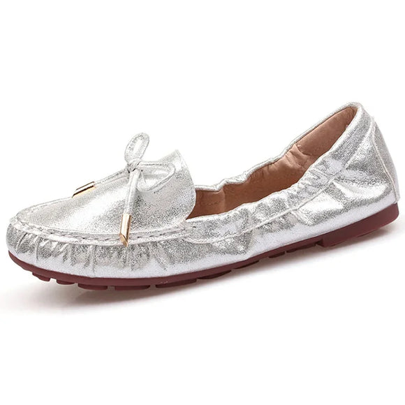 Bow tie Loafers Silver Gold Ballet Flats Casual Slip On Shoes Woman Shallow Soft Summer Flat MartLion   