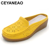 Women Slipper Loafers Shoes Cow Leather Breathable Cool Pointed Toe wedge Footwear Casual Flats MartLion   