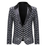 Men's Luxurious Sequin Plaid Suit Jacket Gold Silver Singer Host Stage Party Loose Dress Coats blazers MartLion Silver EUR  S 