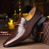 Men's Casual Shoes Classic Low-Cut Embossed Leather Dress Loafers Mart Lion   