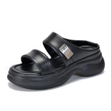 with thick soles wearing sheepskin women's slippers summer leather platform shoes MartLion Black 34 