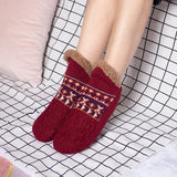 Winter Indoor Home Slippers Socks Men's Floor Socks Knitted Adult Plus Fleece Carpet Sock Home Bedroom Sleeping Sock Non-slip MartLion Wine Red 35-39(24cm) 