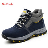 winter safety shoes men's anti puncture high top warm anti smashing Steel toe cap sneakers Slip-resistant work boots MartLion Blue No Plush 36 