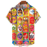 Mask Print Men's Shirt Summer  Short Sleeve Shirt  Casual Hawaiian Shirt For Men Loose Clothing Mexican Wrestling MartLion CSZHE2024131KU 5XL 