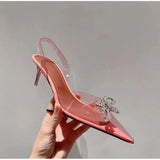 Crystal Clear heeled Women Pumps Luxury Rhinestones Bowknot Transparent PVC High heels  Elegant Summer Wedding Shoes MartLion   