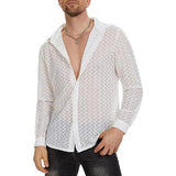  Men's Mesh Transparent Baggy Shirt Top Long-Sleeved V-Neck  Single Breasted Sheer Chiffon Shirt Tops Clothing MartLion - Mart Lion