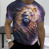 Beast Fierce Lion Wolf 3D T Shirt Summer Men's Oversized Short Sleeve Black and White MartLion