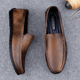 Men's Retro Brown Loafers Luxury Shoes Slip on Shoes Genuine Leather All-match Flats MartLion   