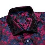 Hi-Tie Men's Silk Shirts Jacquard Paisley Floral Long Sleeve Lapel Shirt Blouse Outerwear Wedding Office Breathable MartLion CY-1002 S 