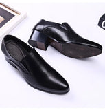 6-8 cm Height Increasing Men's Dress Shoes Slip On Pointed Toe Cowhide Leather Classic Formal Oxfords Black MartLion   